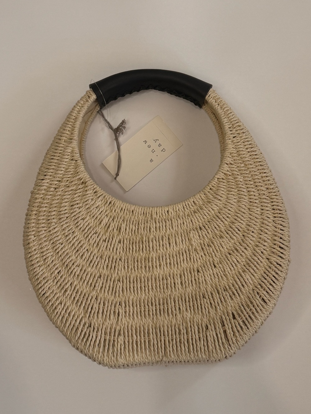 a new day Natural Straw Circle Tote with Black Handle - Picture 3 of 4